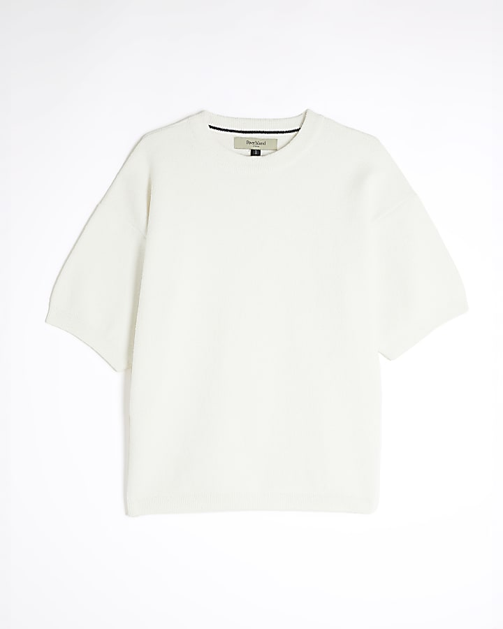 Cream Short Sleeve Boucle Knitted T-Shirt
