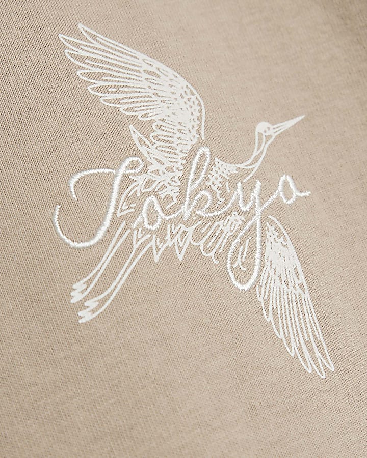 Beige Short Sleeve Regular Fit Crane T-shirt