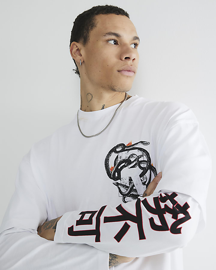 White Long Sleeve Double Layer Snake T-Shirt