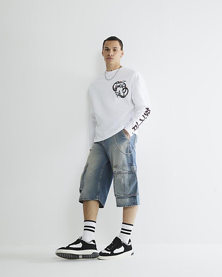 White Long Sleeve Double Layer Snake T-Shirt