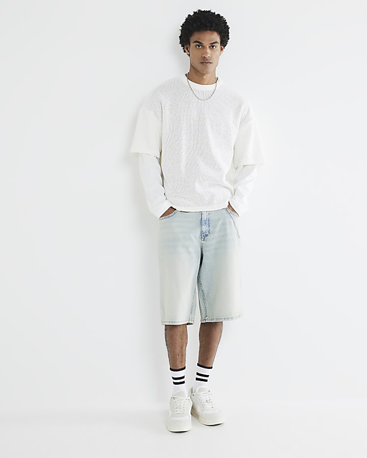 Ecru Double Layered Crochet T-Shirt