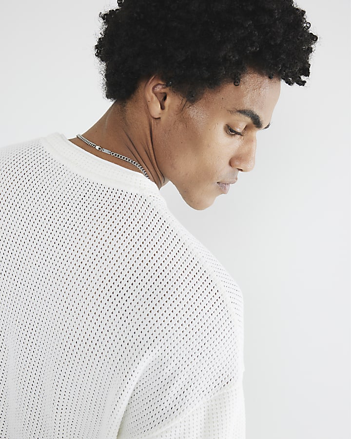 Ecru Double Layered Crochet T-Shirt
