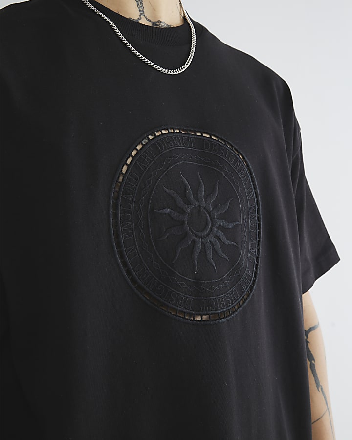 Black Sun Laser Cut Graphic T-Shirt
