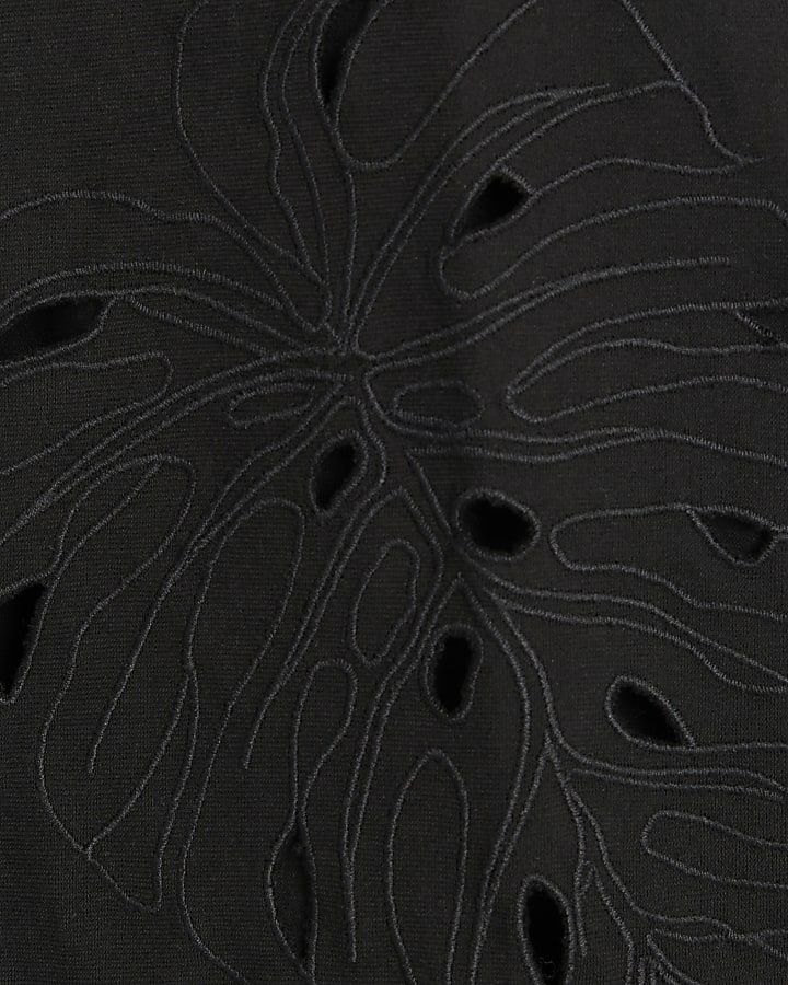 Black Regular Fit Leaf Cut Out Shirt