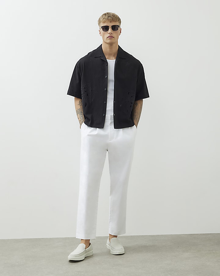 Black Regular Fit Leaf Cut Out Shirt