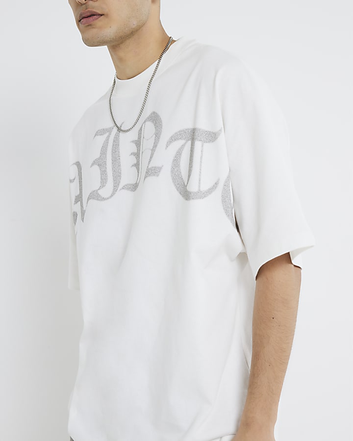 White Oversized Sainte Print T-Shirt