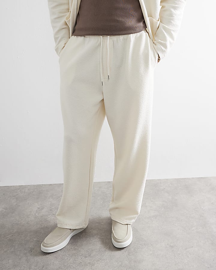 Ecru Wide Fit Textured Smart Joggers