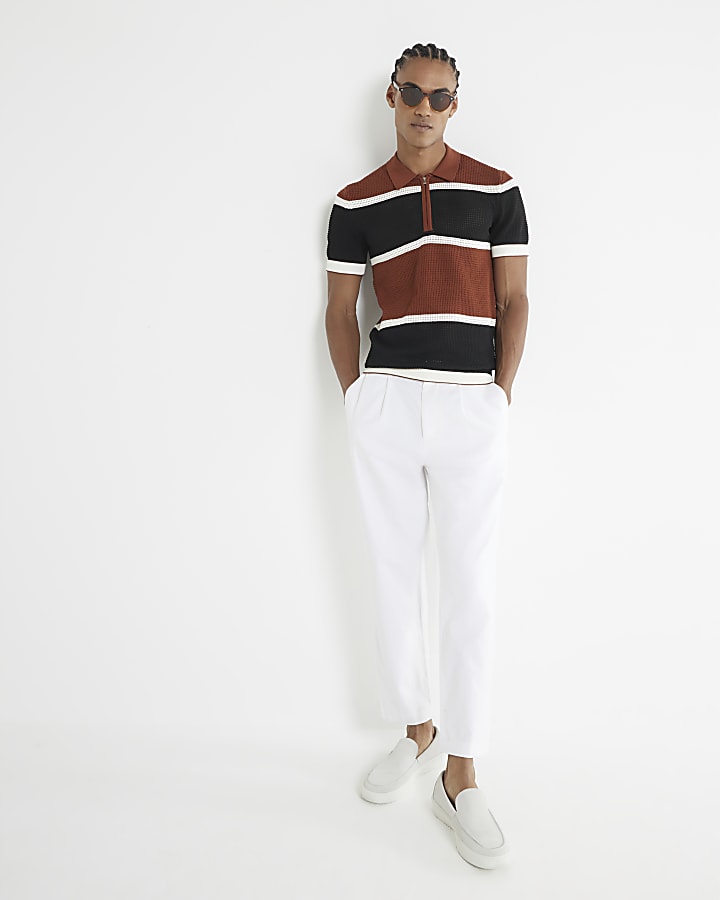 Brown Colour Blocked Polo Shirt