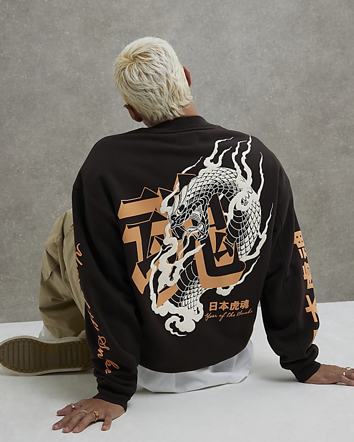 Brown Long Sleeve Beasty Snake Sweatshirt