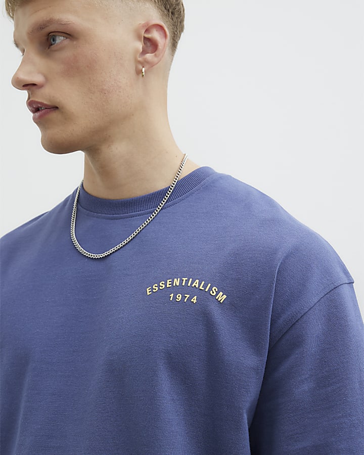 Blue Oversized Essentialism 1974 T-Shirt