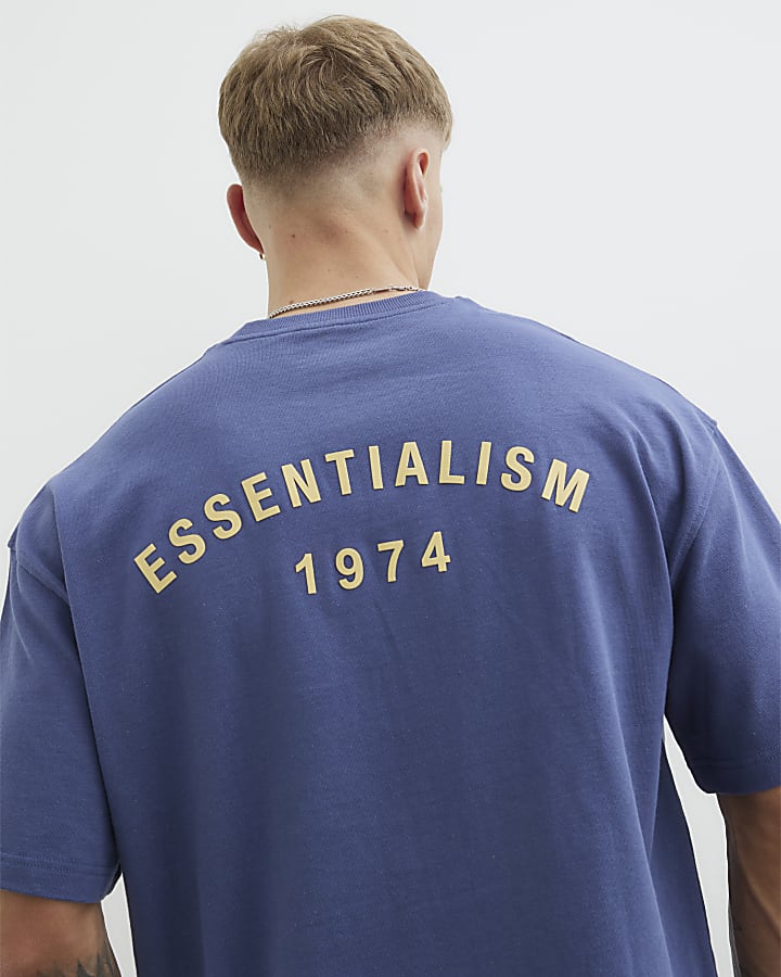 Blue Oversized Essentialism 1974 T-Shirt