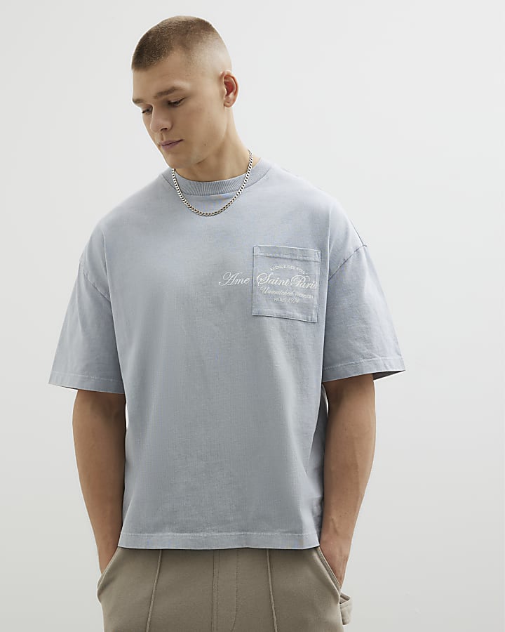 Grey Oversized Ame Saint Paris Washed T-Shirt