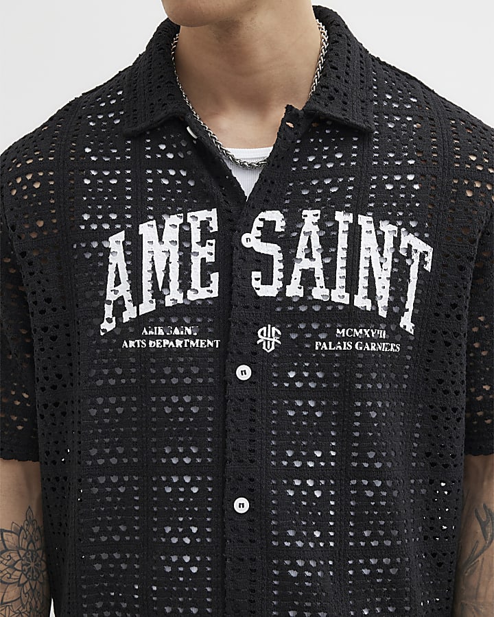 Black Regular Fit Crochet Ame Saint Shirt