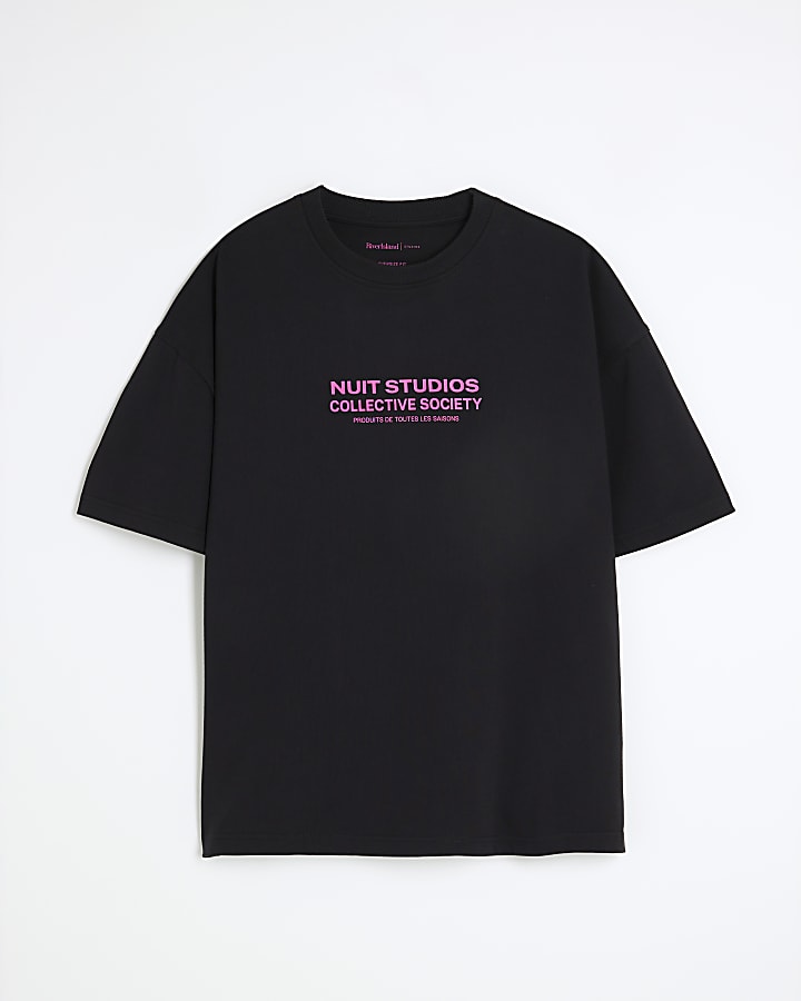 Black Oversized Nuit Studios Print T-Shirt