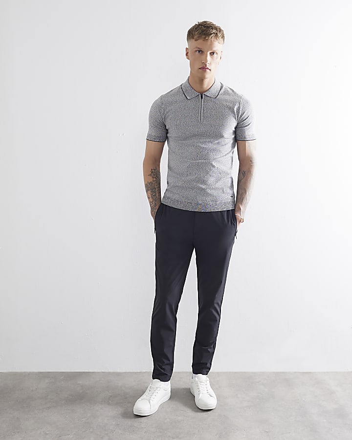 Grey Muscle Fit Twist Polo Shirt