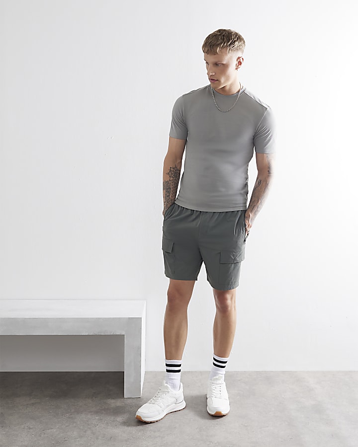 Grey Muscle Fit Pique T-Shirt
