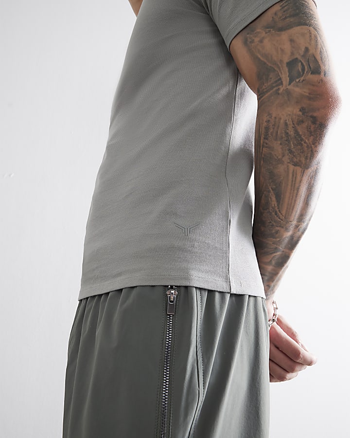 Grey Muscle Fit Pique T-Shirt