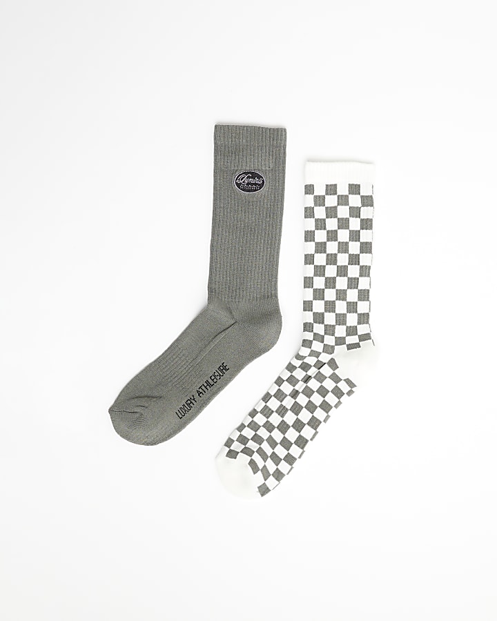 Khaki Pack of 2 Check Tube Socks