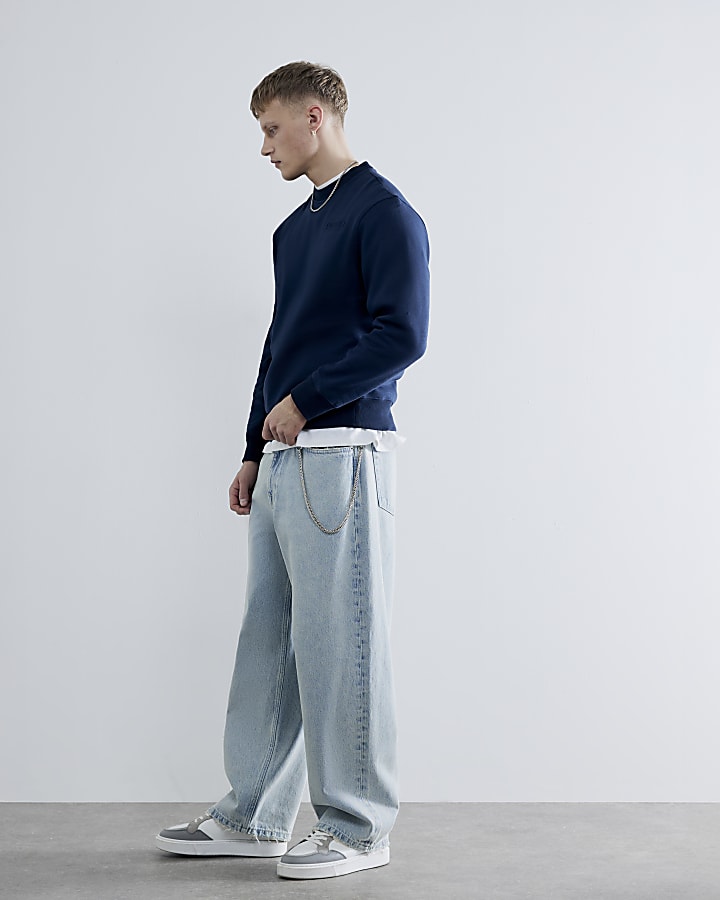 Navy Oversized Luminis Embossed Sweatshirt