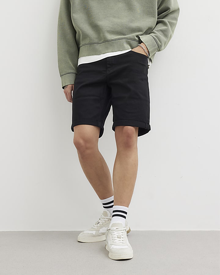 Black Slim Fit Denim Shorts