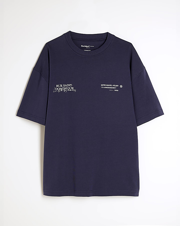 Navy Short Sleeve Boxy Fit T-shirt