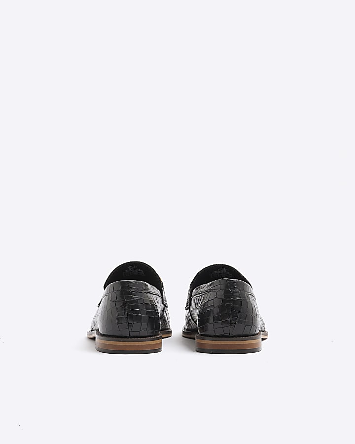 Black Leather Croc Loafers