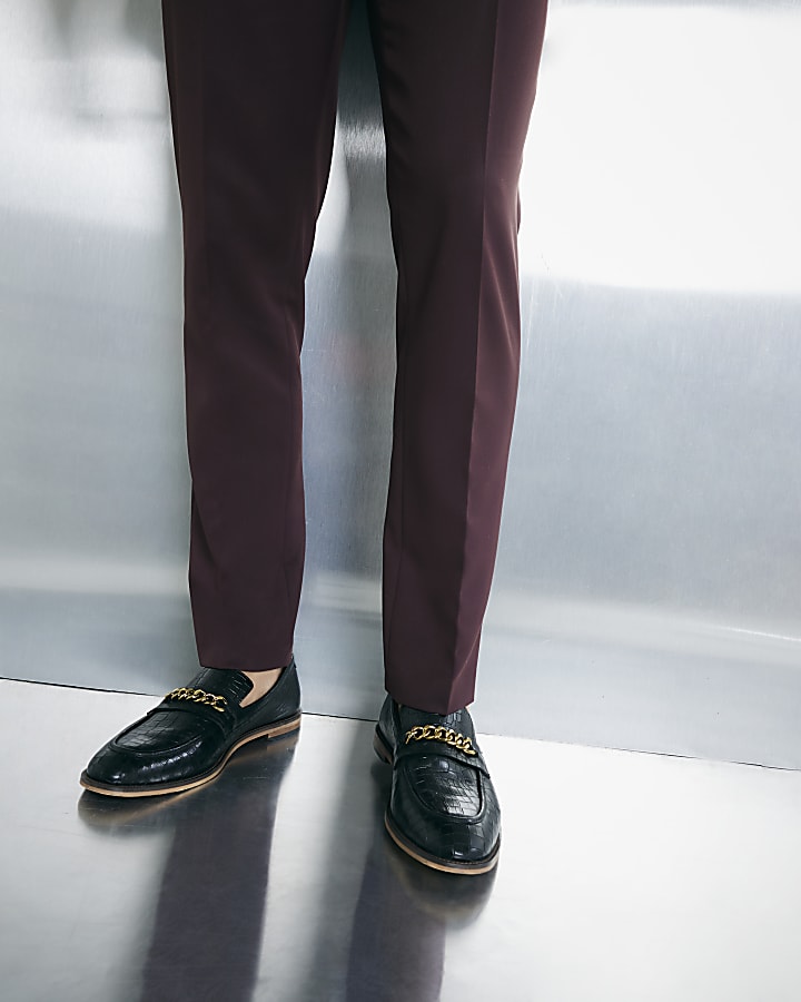 Black Leather Croc Loafers