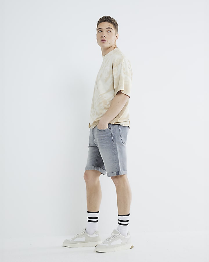 Grey Slim Fit Denim Shorts