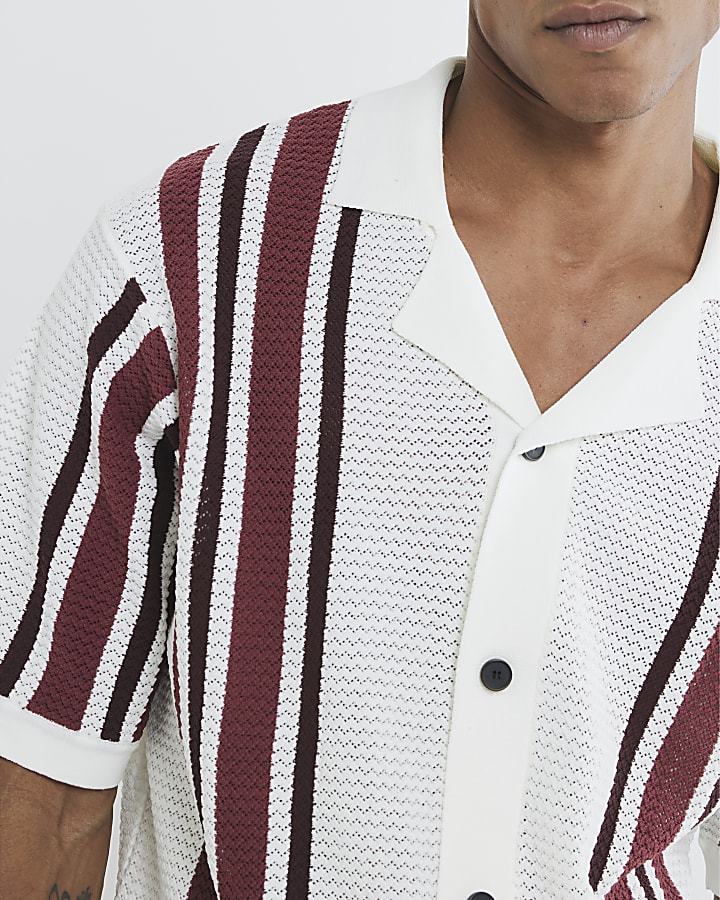 White Short Sleeve Textured Stripe Shirt