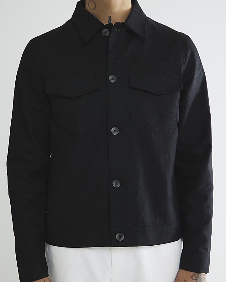 Black Linen Blend Jacket