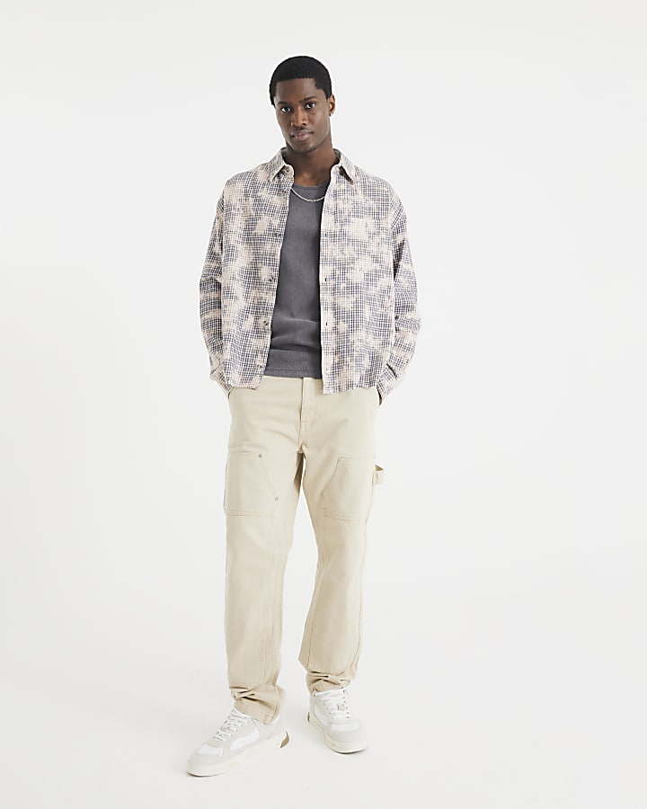 Beige Straight Leg Carpenter Jeans
