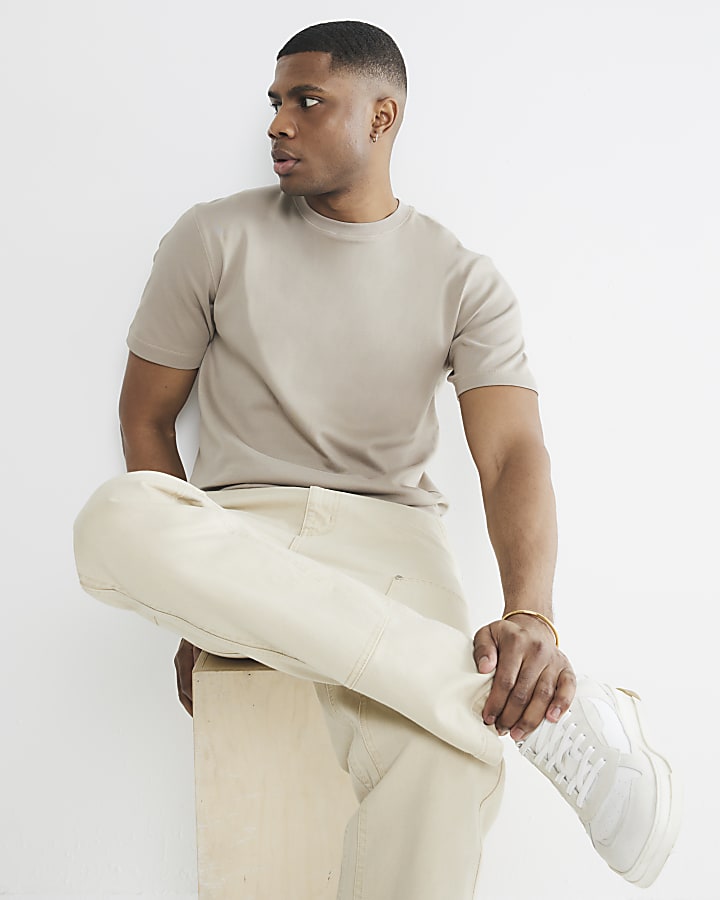 Beige Slim Fit Short Sleeve T-Shirt