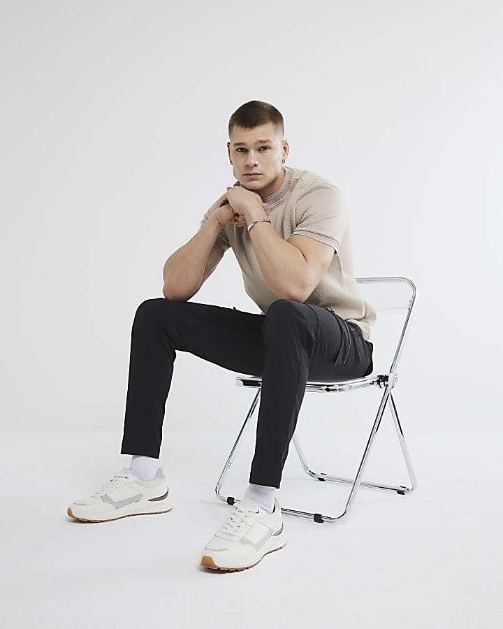 Beige Slim Fit Quilted RI Badge T-Shirt