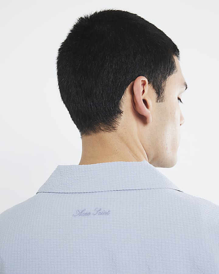 Blue Seersucker Revere Shirt