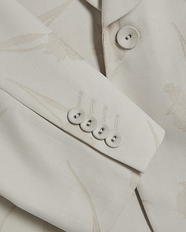 Cream Slim Fit Embroidered Suit Jacket