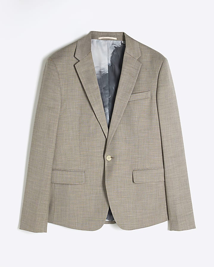 Beige Skinny Fit Suit Jacket