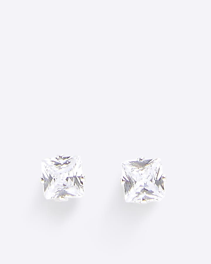 Silver plated rhinestone stud earrings