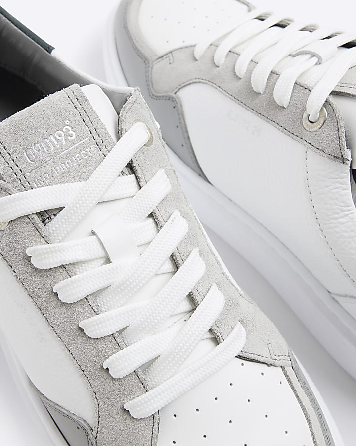 White Premium leather lace up trainers