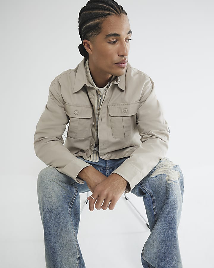 Beige  Pleated Pocket Overshirt