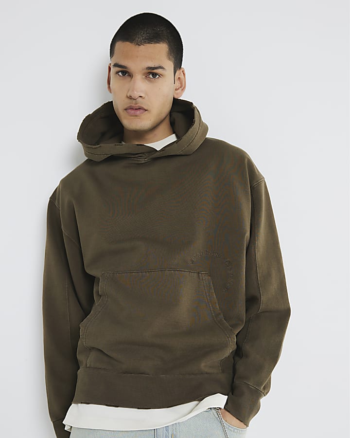Khaki Oversized Washed Hoodie