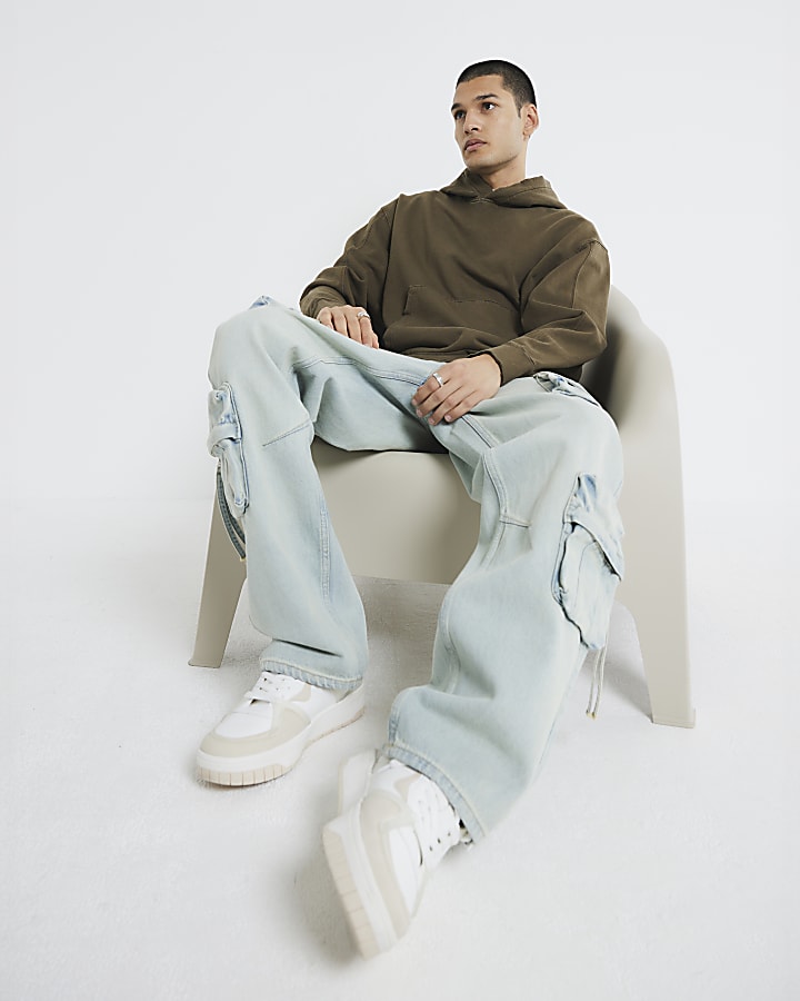 Khaki Oversized Washed Hoodie