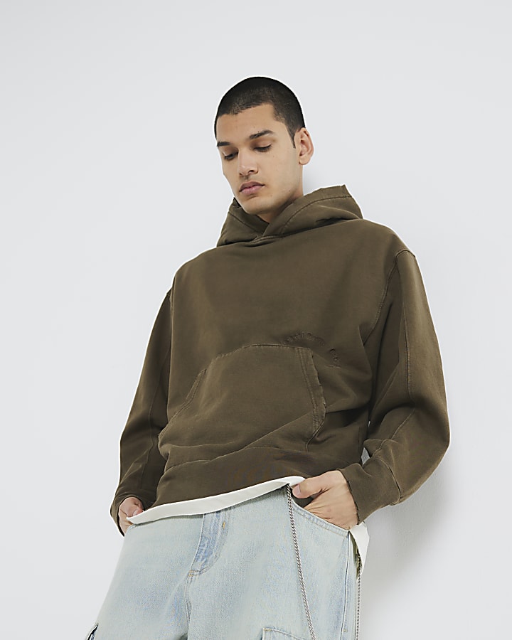 Khaki Oversized Washed Hoodie