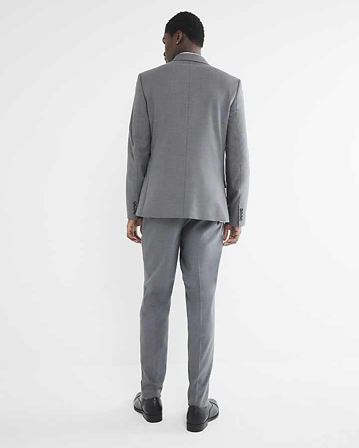 Grey Stretch Slim Fit Suit Trousers