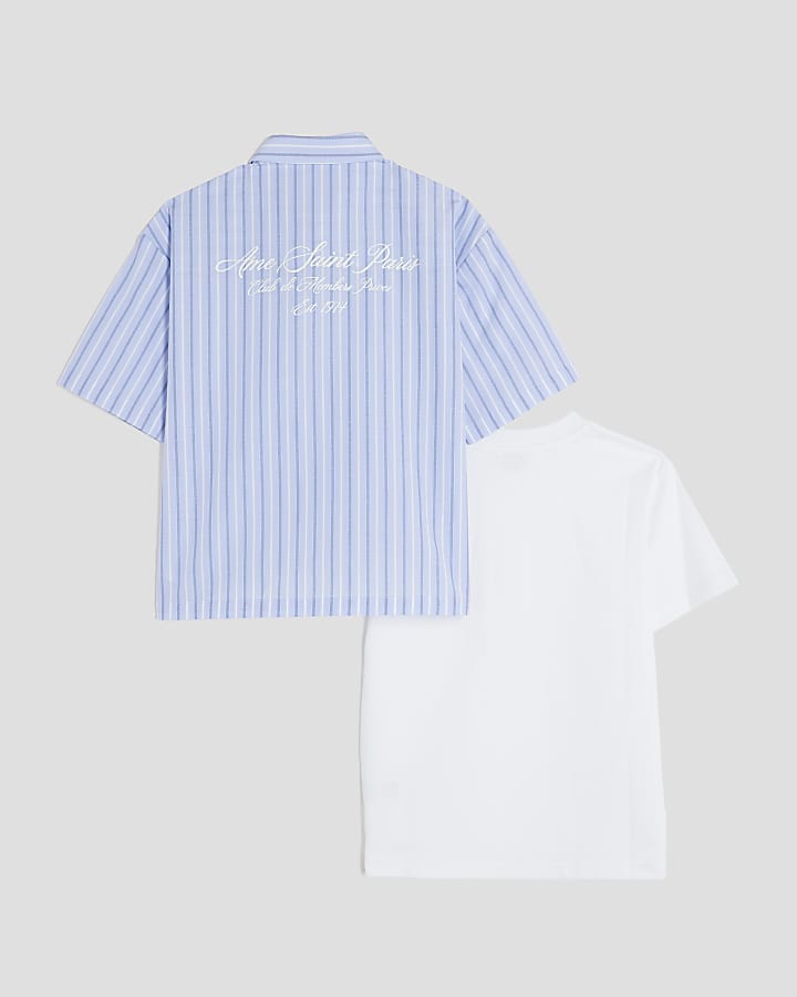 Boys Blue Stripe Shirt and T-Shirt Set