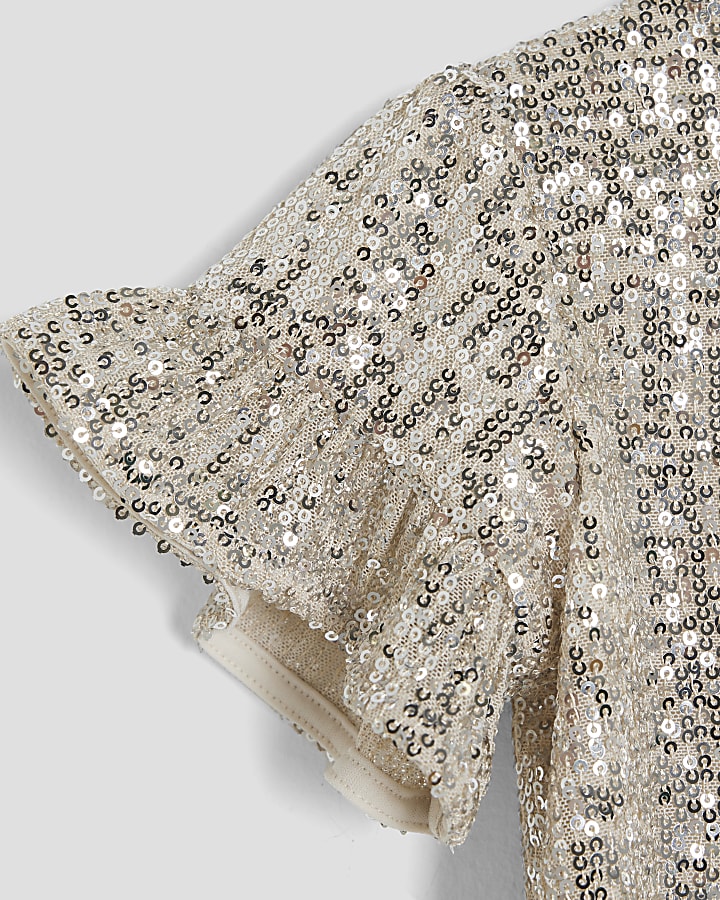 Mini Girls Silver Sequin Trousers Set