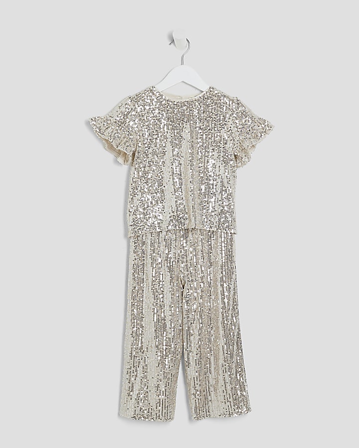 Mini Girls Silver Sequin Trousers Set