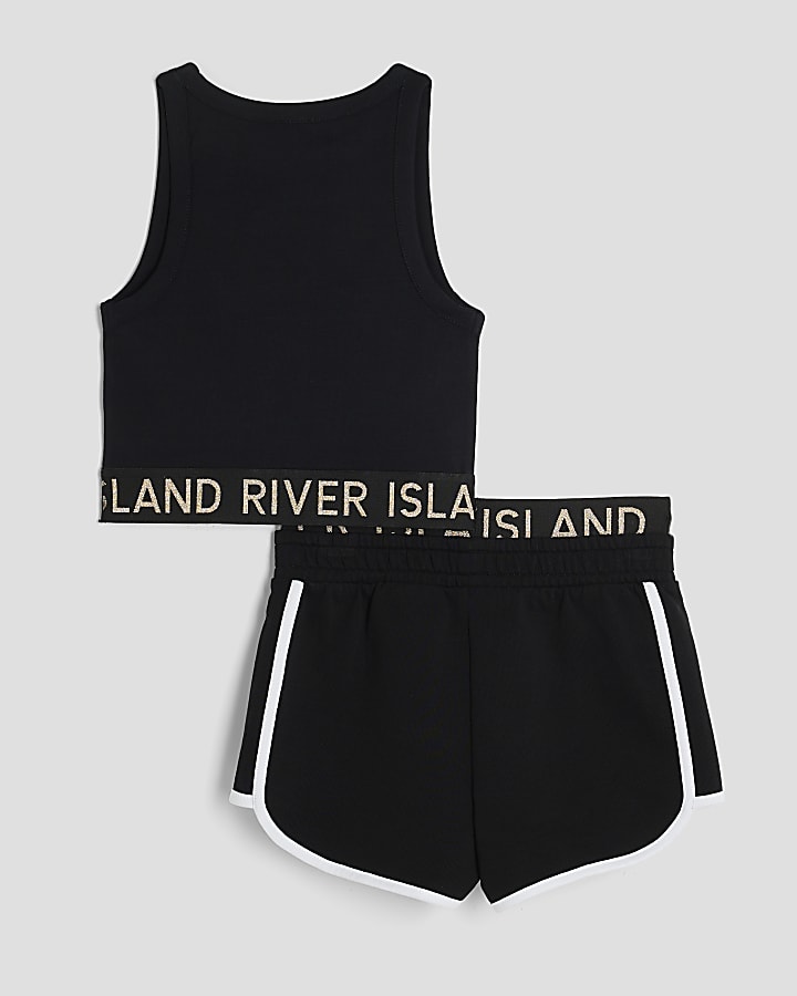 Girls Black Glitter Waistband Tank Set