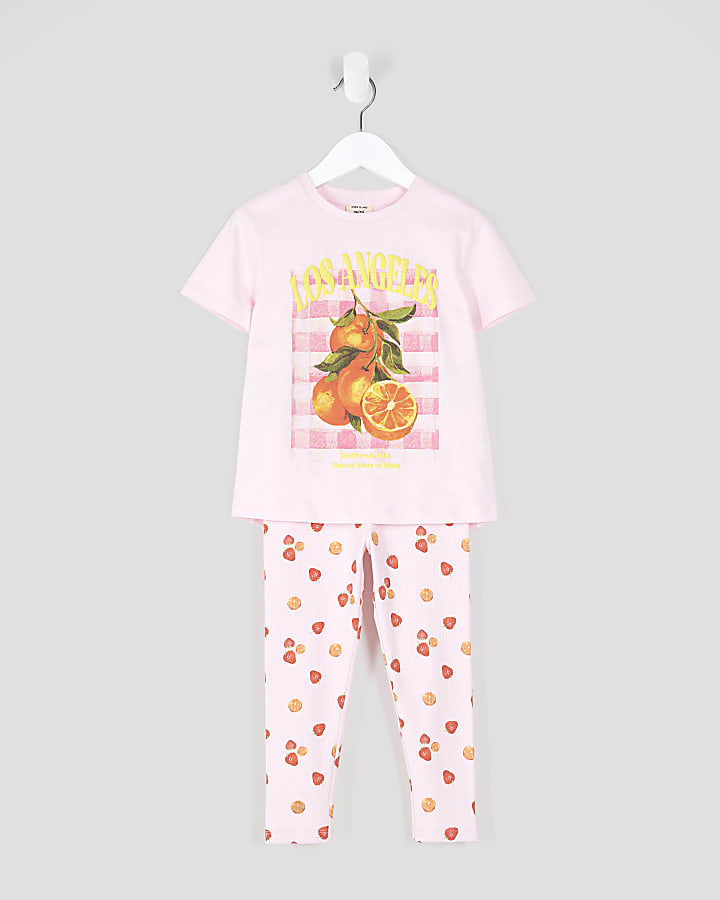 Mini Girls Pink Orange Print Leggings Set