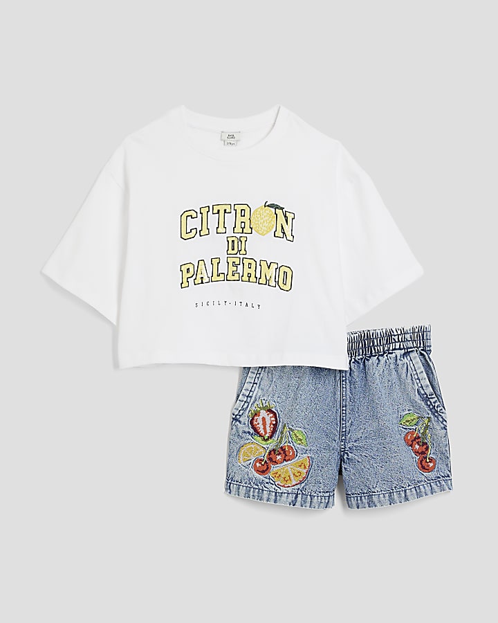 Girls Blue Fruit Short Set