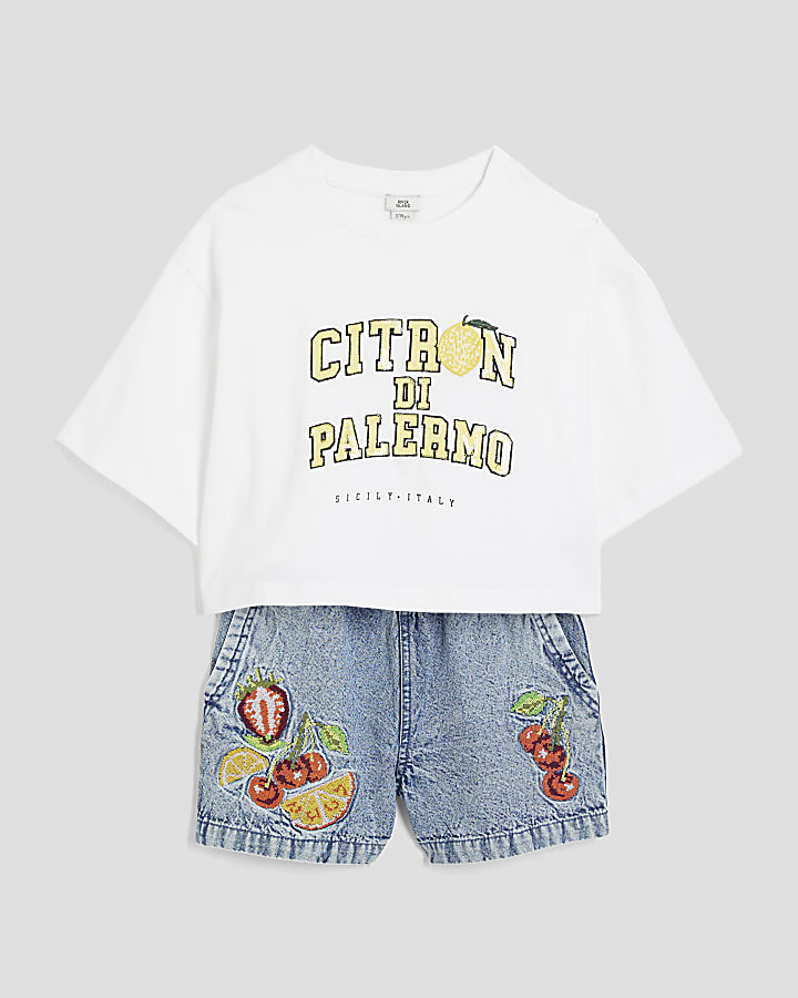Girls Blue Fruit Short Set